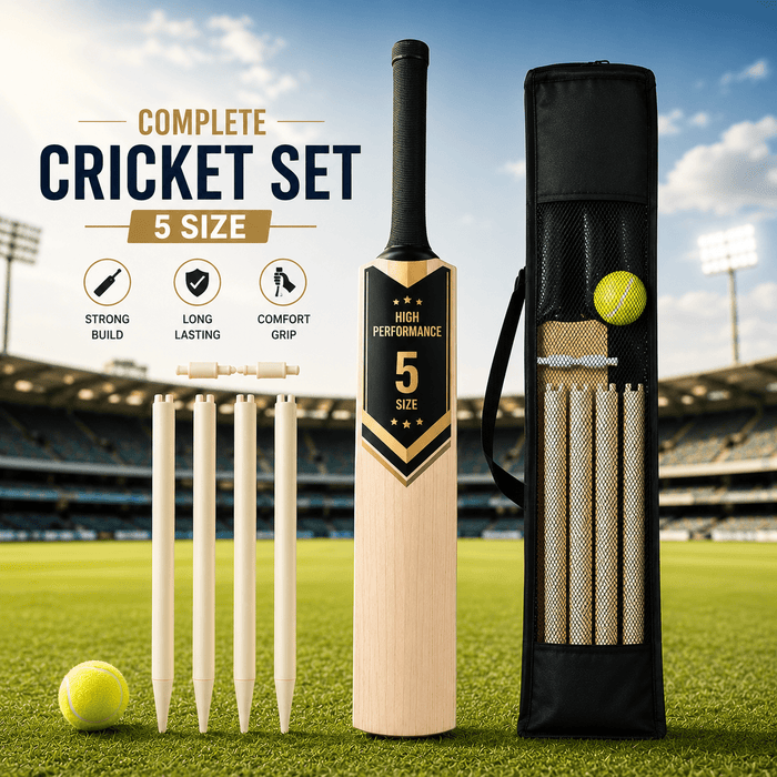 Cricket Set Size 5 Complete Outdoor Game Kit, Lightweight Bat Ball and Stumps Set for Garden, Beach and Training Practice Sports Equipment