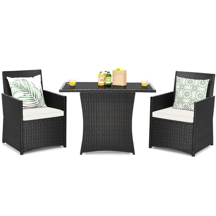 GOFLAME 3 Pieces Patio PE Wicker Set Space-saving Outdoor Conversation Set-White