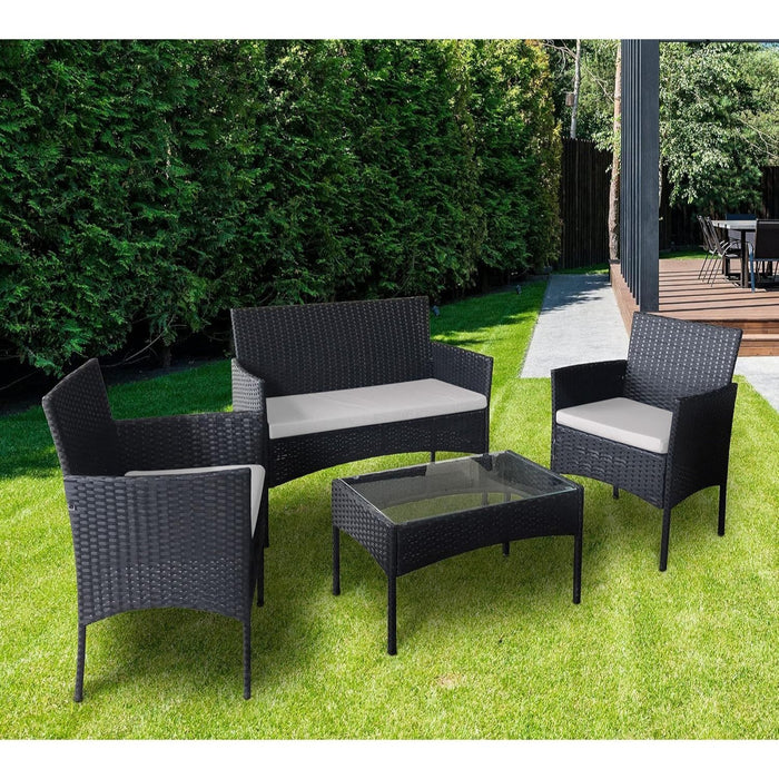 4pcs Rattan Outdoor Garden furniture sofa set with 2x Armchairs 1x Double Sofa & 1 table for indoor & outdoor