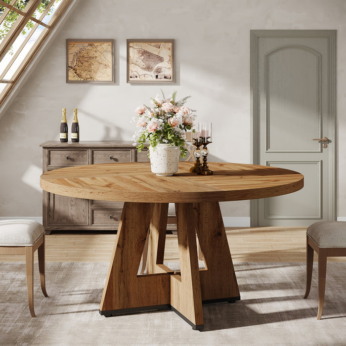 Round Dining Table Suitable for 4 People - 119.38 cm Retro Base & Engineered Wood Tabletop, Multi-Functional Kitchen Table for Dining Room, Conference Desk, Office Desk, Space-Saving for Small Homes, Assembly