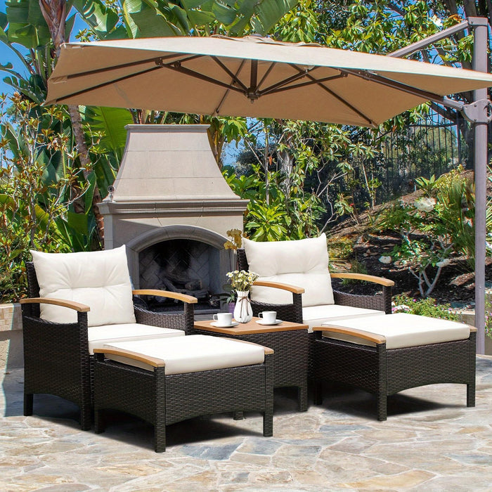 DORTALA 5pcs Outdoor Wicker Patio Furniture Sectional Conversation Set with Cushioned Zipped Pillows & 2 Ottomans - All-Weather PE Rattan Sofa, Poolside Garden Seating Suitable for Porch, Balcony - (Assembly Required)