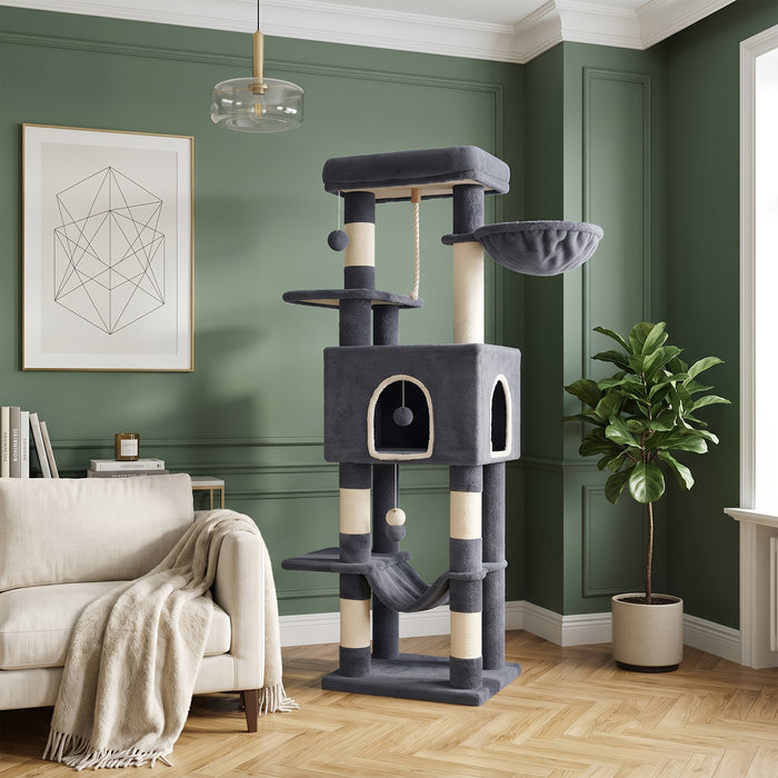 Luxury Tall for cat Tree | Six-Tier Climbing Structure, Spacious Viewing Platform + Sun-Proof for cat Bed, Durable Scratch Bars, All-Around Leisure And Play Castle For Cats