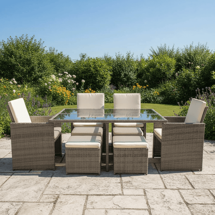 8 Seater Rattan Garden Furniture Cube Set with Table and Chairs Outdoor Patio Black Beige