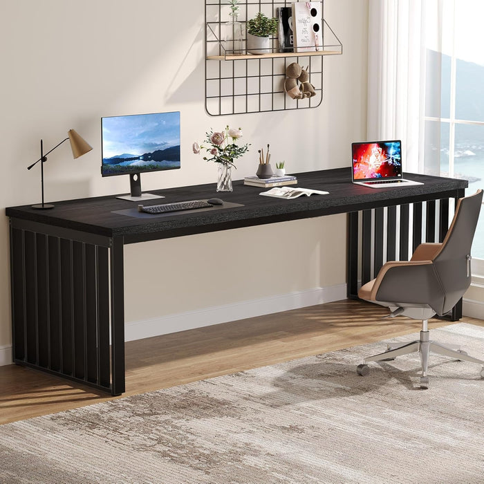 180cm Desk, Large Computer Desk Office Table with Sturdy Metal Frame, Workstation for Home Office Desks, Conference Table (Black)