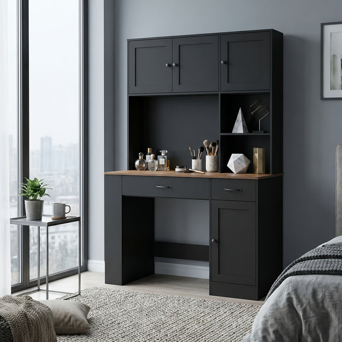Kealive Modern Computer Desk with Shelves & Drawers - Writing Table Suitable for Home Office, Study Workstation with Spacious Work, -Standing, Assembly for Living Room, Bedroom, Writing Desk