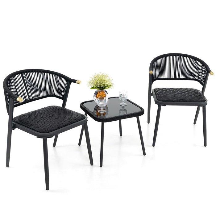 GOFLAME 3pcs Outdoor Wicker Furniture Set Rattan Chairs Set of 2 w/ Table