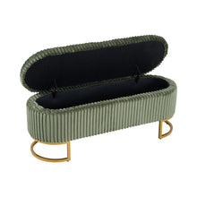 Upholstered Storage Bench with Flip Lid, Corduroy Fabric Padded Ottoman Footrest, Oval-shaped Bedroom End of Bed Bench Stool Footstool, Light Luxury Golden Metal Legs, Perfect for Bedroom, Hallway, Living Room (1pc )