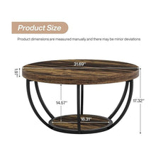 Round Wooden Coffee Table – Double-Layer Design with Open Storage and Metal Legs, Ideal for Living Room or Bedroom