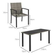 Outsunny 4 Seater Rattan Garden Furniture Set, 5 Pieces Rattan Outdoor Dining Set, Patio Conservatory with Tempered Glass Tabletop - Mixed Grey