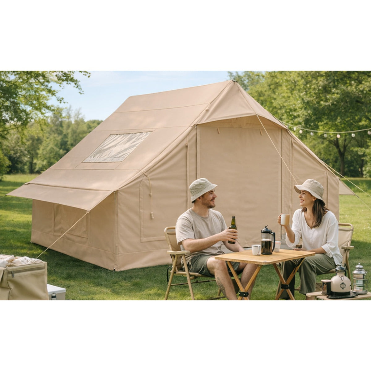Inflatable Tents for Camping Easy Setup 4 Seasons Outdoor Oxford Cabin Tent, Air Tent with Mesh Windows and Doors, 8-10 Person Glamping Tents with Stove Jack for Picnic, Hiking, Traveling