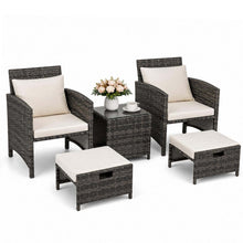 2 Seater Rattan Garden Sofa Set with 2 Armchairs, 2 Ottomans & Storage Coffee Table, Outdoor Patio Conversation Furniture, PE Wicker Chairs for Balcony