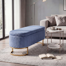 Upholstered Storage Bench with Flip Lid, Corduroy Fabric Padded Ottoman Footrest, Oval-shaped Bedroom End of Bed Bench Stool Footstool, Light Luxury Golden Metal Legs, Perfect for Bedroom, Hallway, Living Room (1pc )