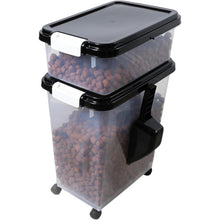 3pcs Airtight Pet Food Storage Container Set on Wheels, Dual-Compartment Dry Dog & Cat Food Dispenser with Rolling Casters and Measuring Scoop