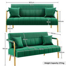 Costoffs Sofa Couch Modern Velvet Sofa Couch, 143cm Small Loveseat with Gold-tone Metal Arms & Legs, Upholstered Design, Includes 2 Pillows, Ideal for Bedroom, Home Office, Studio, Small Spaces, Light Grey/Green/Beige/Black/Pink
