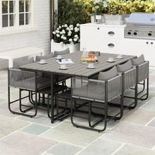 10 Seater Rattan Cube Garden Furniture Set, Rattan Dining Set with Cushions, Outdoor Dining Table and Chairs with 6 Armchairs, 4 Stools, Rectangular Wood Grain Plastic Top Table