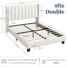 Costoffs Upholstered Bed Frame, Double/King Size Bed Frame, Platform Bed Frame with Channel Tufted Headboard, Upholstered Bed Frame with Wing Side, Mattress Foundation with Wooden Slat Support, Sturdy Wooden Slat Support, No Box Spring Needed, Beige/Dark