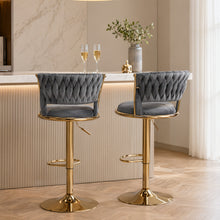 Adjustable Swivel Bar Stool, Modern Velvet Counter Height Bar Chair with Backrest and Footrest, Gold Frame, Perfect for Home Bar, Kitchen Island, Dining, and Commercial Bars