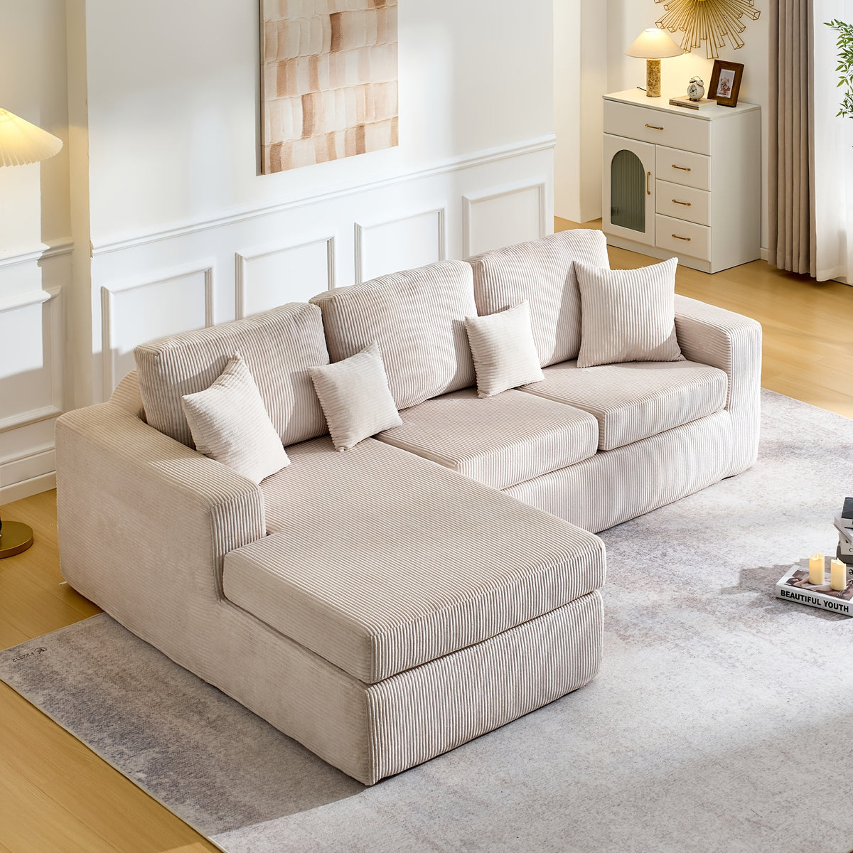 Modular Compressible Sofa with Free Combination, Space-Saving Split Corner Fabric Lazy Sofa, High-Density Foam Anti-Slip Base, Washable Corduroy Fabric, Suitable for Living Room And Apartment, Minimalist Modern Home Furniture
