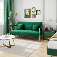 Costoffs Sofa Couch Modern Velvet Sofa Couch, 143cm Small Loveseat with Gold-tone Metal Arms & Legs, Upholstered Design, Includes 2 Pillows, Ideal for Bedroom, Home Office, Studio, Small Spaces, Light Grey/Green/Beige/Black/Pink