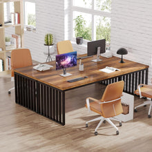 180 cm Office Desk, Desk with Heavy Duty Metal Frame, Workstation Study Desk for Home Office, Brown (Without Chair) (Brown & Black)