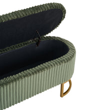 Upholstered Storage Bench with Flip Lid, Corduroy Fabric Padded Ottoman Footrest, Oval-shaped Bedroom End of Bed Bench Stool Footstool, Light Luxury Golden Metal Legs, Perfect for Bedroom, Hallway, Living Room (1pc )