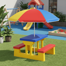 ERGOMASTER Kids Picnic Table Set with Umbrella, Premium PP Outdoor Table and Bench for 4, Removable Folding Sunshade, Children's Activity Table for Backyard, Patio, Garden & Indoor Playroom