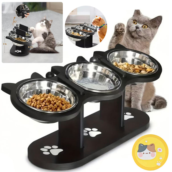 Cat and Dog Indoor Raised Feeding Bowl with Stand Elevated Cat Bowls Tilted Raised Dog Bowl with Stand 3 Dog Food Bowl Pet Feeding Set 42x16x15cm