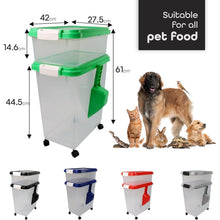 3pcs Airtight Pet Food Storage Container Set on Wheels, Dual-Compartment Dry Dog & Cat Food Dispenser with Rolling Casters and Measuring Scoop