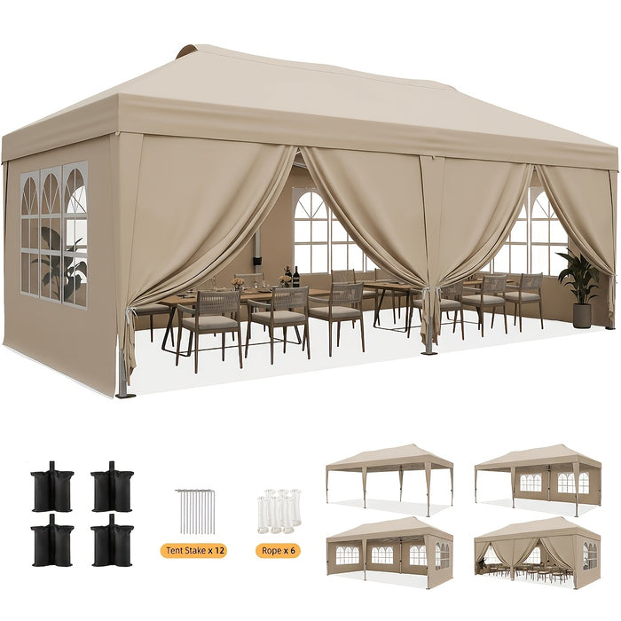 Nordivale 3m X 6m Instant Pop-Up Gazebo with 6 Sidewalls Comes with 4 Weight Bags for Added Stability, Easy to Set Up, Constructed From Durable Materials, Sunshine Protection, Perfect for Gardens, Parties And Seaside 6 Color Options