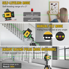 Laser Level 360 Self Leveling, Green Line 4D 16 Lines Laser Leveler Tool Cross Laser with Platform Wall-Mount Bracket Target Plate Carrying Box 2 Batteries Set