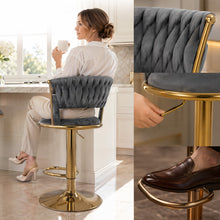Adjustable Swivel Bar Stool, Modern Velvet Counter Height Bar Chair with Backrest and Footrest, Gold Frame, Perfect for Home Bar, Kitchen Island, Dining, and Commercial Bars