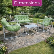 Neo 4 Piece Outdoor Patio Garden Furniture Set Cushions Metal Sofa Loveseat 2 Chairs Glass Coffee Table Balcony Backyard Conservatory