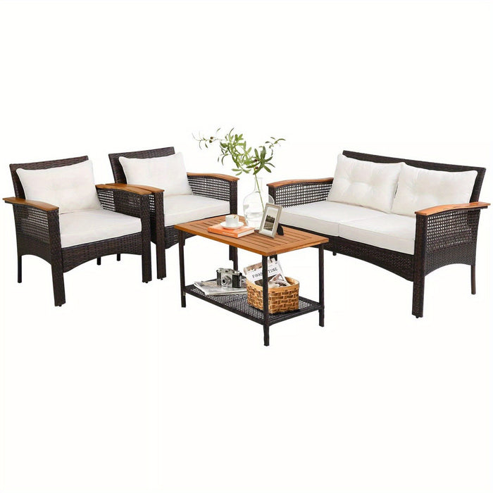 ERGOMASTER 4pcs Outdoor Patio Furniture Set PE Rattan Patio Conversation Set