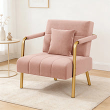Costoffs Accent Chair 75.5cm Wide Velvet Upholstered Accent Bedroom Chair with Gold Metal Frame & Cosy Pillow, Modern Design, Ideal 1-Seater Leisure Armchair for Living Room, Bedroom, Office, Studio, Light Grey/Pink/Beige