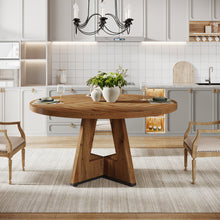 Round Dining Table Suitable for 4 People - 119.38 cm Retro Base & Engineered Wood Tabletop, Multi-Functional Kitchen Table for Dining Room, Conference Desk, Office Desk, Space-Saving for Small Homes, Assembly