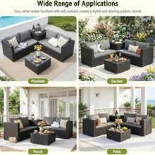 4-seater Garden Furniture Set (with Cushions), L-shaped Rattan Corner Sofa Set (with Storage Box and Glass Coffee Table), Metal-framed Outdoor Furniture Set, Suitable for Patios and Conservatories (black Rattan with Dark Grey Cushions)