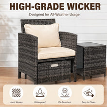 2 Seater Rattan Garden Sofa Set with 2 Armchairs, 2 Ottomans & Storage Coffee Table, Outdoor Patio Conversation Furniture, PE Wicker Chairs for Balcony