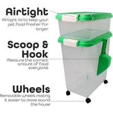 3pcs Airtight Pet Food Storage Container Set on Wheels, Dual-Compartment Dry Dog & Cat Food Dispenser with Rolling Casters and Measuring Scoop