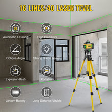 Laser Level 360 Self Leveling, Green Line 4D 16 Lines Laser Leveler Tool Cross Laser with Platform Wall-Mount Bracket Target Plate Carrying Box 2 Batteries Set