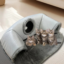 2-in-1 Cat Tunnel, Bed & Playhouse, Soft Fluffy Pet Bed, Cozy Hideout for Small Cats,Rabbits,Guinea Pigs,Hamsters, Anti-Slip Bottom, Zip Detachable for Easy-Clean Design, Durable Pet Toy, M/L Size