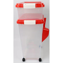 3pcs Airtight Pet Food Storage Container Set on Wheels, Dual-Compartment Dry Dog & Cat Food Dispenser with Rolling Casters and Measuring Scoop