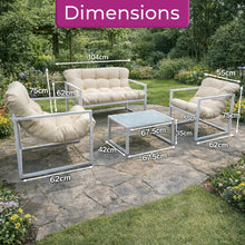 Neo 4pcs Outdoor Patio Garden Furniture Set Cushions Metal Sofa Loveseat 2 Chairs Glass Coffee Table Balcony Backyard Conservatory