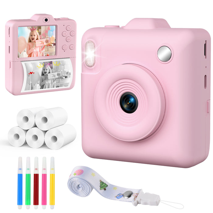 Kids Camera Instant Print - Dual-Lens 1080P HD Video Children Cameras 2.4" Instant Camera for Kids 5 Rolls Photo Paper Christmas Birthday Toys for Girls Boys