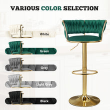 2pcs Modern Swivel Woven Velvet Bar Stools, Stool, 360° Swivel Adjustable Height Bar Stool with Backrests Golden Metal Tall Bar Stools Counter Height for Kitchen Island, for Christmas, Festival, New Year'S Gift