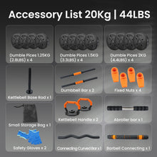 Trintion 20KG 5-in-1 Adjustable Dumbbell Set with Barbell Kettlebell - Home Gym Weights Set for Men Women Includes Resistance Bands (5-Pack), Ab Roller & Gloves - Free Weights for Full Body Workou