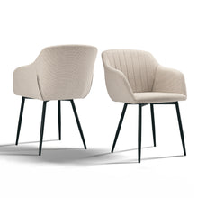 Set of 2 Upholstered Dining Chairs with Armrests and Solid Metal Base, Minimalist Style Chairs for Living Room, Kitchen and Bedroom