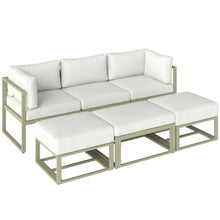 Garden Daybed, 6pcs Outdoor Sectional Sofa Set, Aluminium Patio Conversation Furniture Set with Coffee Table, Footstool and Cushions, Cream White
