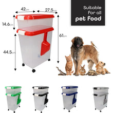 3pcs Airtight Pet Food Storage Container Set on Wheels, Dual-Compartment Dry Dog & Cat Food Dispenser with Rolling Casters and Measuring Scoop