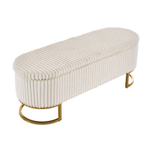 Upholstered Storage Bench with Flip Lid, Corduroy Fabric Padded Ottoman Footrest, Oval-shaped Bedroom End of Bed Bench Stool Footstool, Light Luxury Golden Metal Legs, Perfect for Bedroom, Hallway, Living Room (1pc )