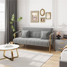 Costoffs Sofa Couch Modern Velvet Sofa Couch, 143cm Small Loveseat with Gold-tone Metal Arms & Legs, Upholstered Design, Includes 2 Pillows, Ideal for Bedroom, Home Office, Studio, Small Spaces, Light Grey/Green/Beige/Black/Pink